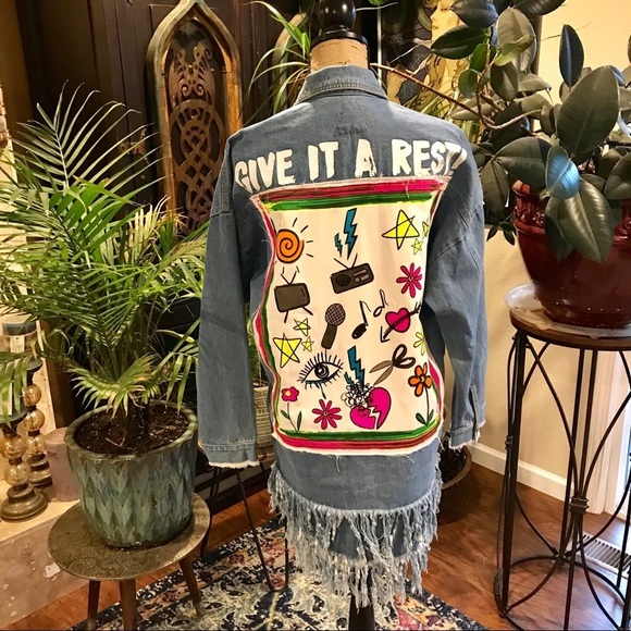 Gypsi’s Closet frayed fringed denim jean jacket - Picture 6 of 8